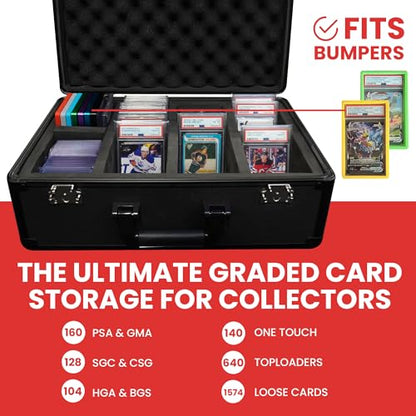Premium 140-Card Holder Box, Carbon Fiber Graded Card Storage Case, TSA Lock, GPS Tracker Compartment, Fits PSA/BGS/CSG Slabs & Toploaders, 4 Rows, 4 EVA Dividers, Secure Travel for Sports, TCG Cards - color: Black, style: Holds 140 Graded Cards