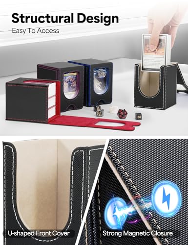 Card Deck Box for MTG Commander, Card Case Holds 100+ Double-Sleeved Cards, Magic Card Box Fits for TCG/PTCG/CCG Card with 2 Dividers (Black&Gold) - color: Black&Gold