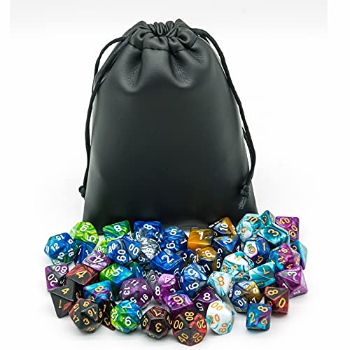7 Sets DND Dice Polyhedral Dice Set (49pcs) with 1 Large Leather Bag, D&D Die Set for Dungeons and Dragons, RPG Table Games. (7Sets/49Pcs) - color: 7sets/49pcs