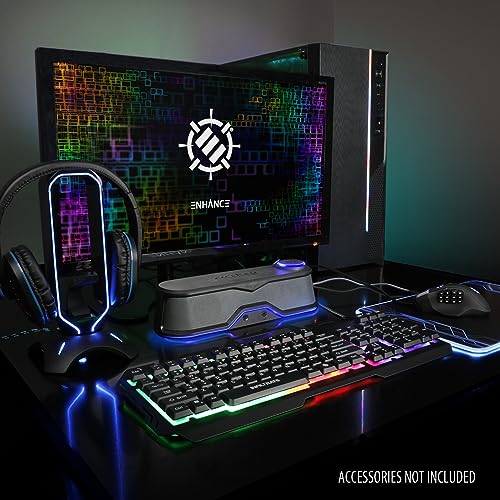 ENHANCE SB1 Computer Speakers High Excursion Soundbar - USB Powered Computer Sound Bar, Under Monitor Speaker with 10W Peak, LED Volume Control Knob, Headset Pass Through, Gaming Soundbar for PC - color: Blue