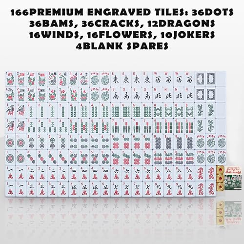 American Mahjong 타일 전용, 마작 세트, 골든 주사위 포함, 여행용 블루 타일 166개(타일 블루) - color: 블루.