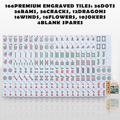 American Mahjong 타일 전용, 마작 세트, 골든 주사위 포함, 여행용 블루 타일 166개(타일 블루) - color: 블루.