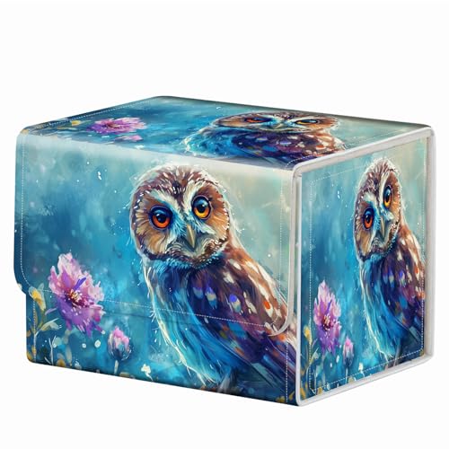 Strong Magnet MTG Demon Deck Box Playing Card Case Magic The Gathering Commander Deck Box Creative Pattern Trading Card Storage Box for Collectible Games, Cute Owl Watercolor Picture - color: Cute Owl Watercolor Picture