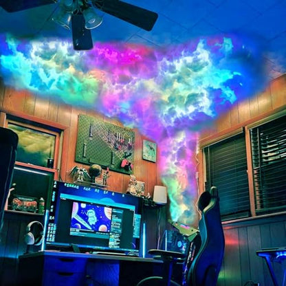 천장용 클라우드 LED 조명. 3D 천둥 구름 RGB 조명, 음악 동기화 포함 | 3.8m(11.5피트) 썬더클라우드 색상 변경 LED 스톰 스트립 및 DIY 면 키트, RGB 야간 조명, 어린이 방 게임 룸 데코용 - size: 11.5Ft