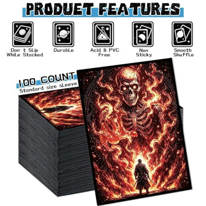 100 Count Card Sleeves Compatible with MTG, Ultra Clear Front & Matte Finish Back, Standard Size TCG Art Sleeves for Trading Cards (Hellfire Skeleton Duel) - color: Hellfire Skeleton Duel
