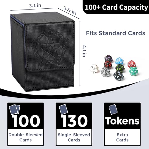 Card Deck Box with 2 Dividers, MTG Commander Deck Box Holds 100+ Double-Sleeved Cards, Leather Magnetic Deck Case Compatible with Magic TCG CCG Cards, Black - color: 2. Black 04, size: 100 Double-sleeved Cards Vertical