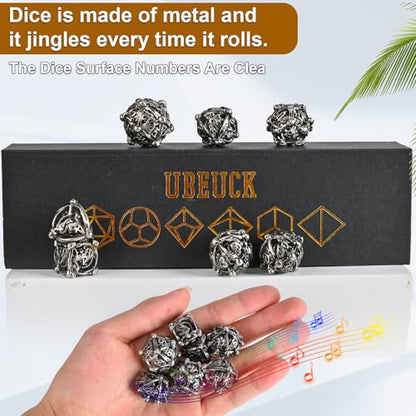 DND Metal Dice Set, UBEUCK 7PCS Gear Metal DND Dice Set for Dungeons & Dragons Board Games Boxes (Antique Nickel dice) - color: Antique Nickel Dice
