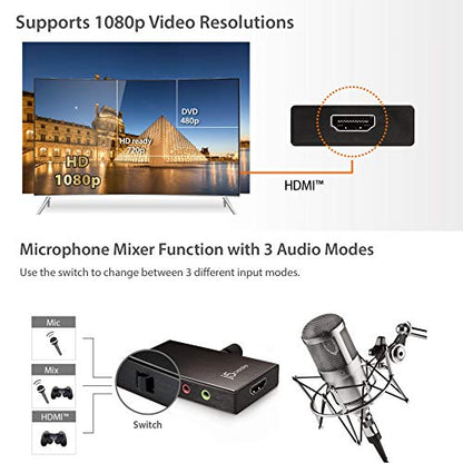 j5create Live Video Capture Card - HDMI to USB-C, Supports 1080p 60FPS | Video and Audio Recording, Power Delivery 60W Pass Through, for PC Xbox PlayStation Android Game Live Streaming (JVA02)