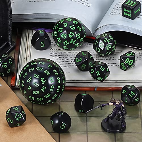 CiaraQ DND Polyhedral Dice Set (15pcs) D4-D100 Game Dice with Dice Bag | Acrylic Role Playing Dice for Dungeons and Dragons MTG Table Games (Black & Green) - color: Black & Green