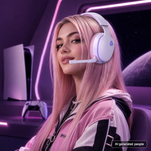 AOC 2.4GHz Wireless Gaming Headset for PS5, PS4 Fortnite & Call of Duty/FPS Gamers, PC, Switch, Bluetooth 6.0 Gaming Headphones with Noise Canceling Mic, 7.1 Virtual Surround, 45Hr Battery - Pink - color: Pink