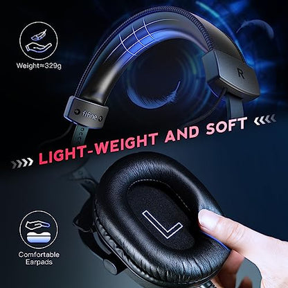 FIFINE Gaming USB Headset with 3.5mm Audio Jack, PC Over-Ear Headset with 7.1 Surround Sound, Detachable Microphone, Volume Control, Wired Headphones Black for PS5/PS4/Switch/XBOX controller H9