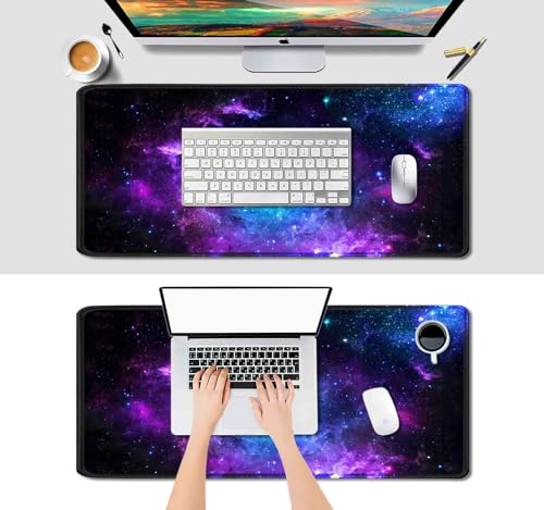IMAYONDIA Blue Purple Galaxy Nebula Desk Mat (35.4x15.7 in), Space Gaming Large Mouse Pad XL, Non-Slip Rubber Base Big Mousepad, Desk Pad for Desktop, Computer Accessories, Abstract Glowing Universe - color: Blue Purple Galaxy Nebula