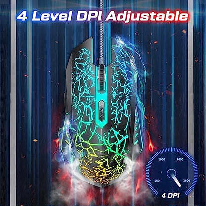 VersionTECH. Wired Gaming Mouse, Computer Mouse Ergonomic Mice with 7 LED Lights RGB Backlit, 6 Programmable Buttons, 4 Adjustable DPI for Laptop PC Gamer Desktop Chromebook Mac Games-Black - color: black