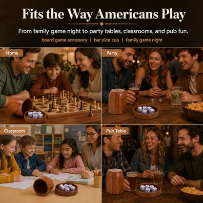 Toddmomy Wooden Dice Cup with Lid and Tray, Solid Wood Shaker Set with 5 Dice for Bar KTV Party, Board Game Accessories for Game Night