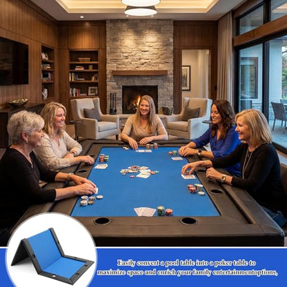86.2" x 43.5" Poker Table Tops for 8 Feet Pool Tables 10 Player Poker Table Game Billiard Pool Convertible Cover Mat Waterproof and Foldable, Blue