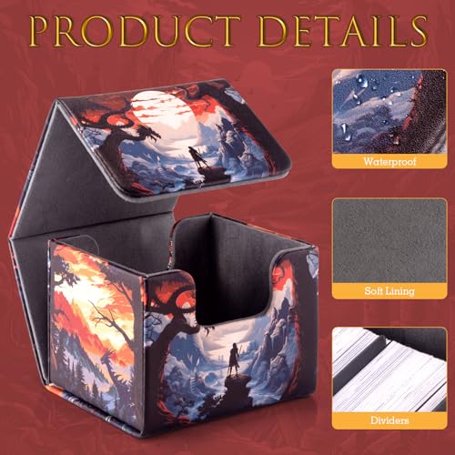 Deck Box for MTG Cards - 2 Dividers, Card Storage Box Holds 110+ Single Sleeved Cards, Deck Boxes Compatible with TCG/OCG/YGO/PTCG (Warrior's Quest)