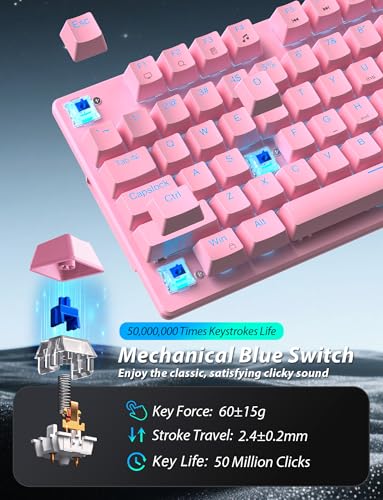 Mechanical Gaming Keyboard and Mouse, LED Backlit 98-Key Floating Keycap & 4 DPI RGB Gaming Mouse with Mouse Pad, Full Anti-Ghost Light Up Wired Computer Keyboards for MAC PC Gamer Accessories, Pink - color: Pink