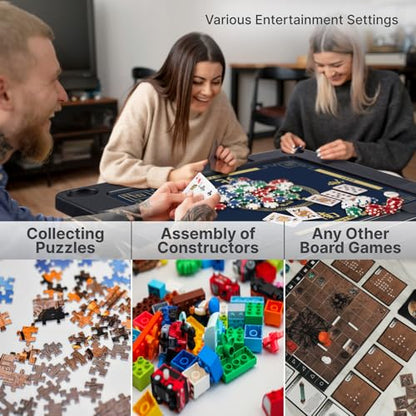 Queensell Folding Game Table with Double Sided Mat, Foldable Board Game Table for Mahjong, Domino, Poker, Puzzle, Card - 35 x 35 x 27 Inches with Storage Bag