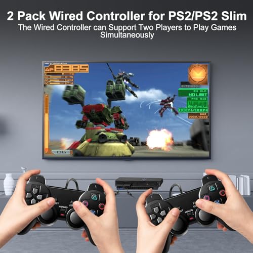 HaeBorl PS2 Controller,2 Pack Wired Controller for PS2/PS2 Slim/PS1 | PS2 Replacement Wired Controller with Dual Vibration, High Stable Signal, Black - color: Black