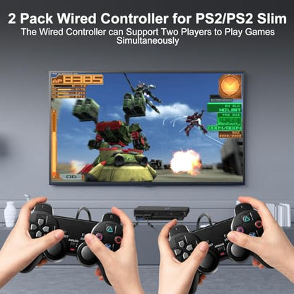 HaeBorl PS2 Controller,2 Pack Wired Controller for PS2/PS2 Slim/PS1 | PS2 Replacement Wired Controller with Dual Vibration, High Stable Signal, Black - color: Black