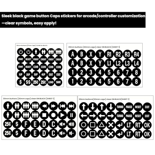Arcade Button Stickers 24mm 30mm Die Cut Labels for Arcade Cabinet | Black Arcade Button Stickers Compatible only with 24mm & 30mm arcade buttons, not for PlayStation/Xbox handheld controllers - color: Game Button Labels Stickers Black* 4 Pcs