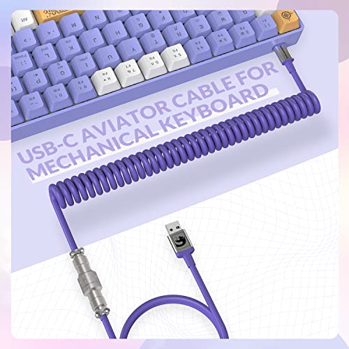 ZIYOU LANG RK-T8 Wired 65% Mechanical RGB Gaming Keyboard-White/Purple | Rainbow Backlit,Anti-ghosting,TKL,Mini 68 Key,Custom Coiled C to A Cable,Tactile Blue Switch for PS4 PS5 Xbox PC Mac Gamer - color: White Purple, size: 65% Keyboard