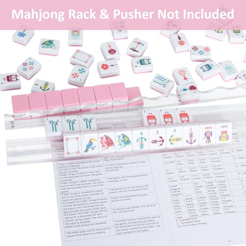 160 Pink Engraved American Mahjong Game Set with Carrying Bag and Accessories, 1.2’’ Mahjong Tile Set - color: 2-pink