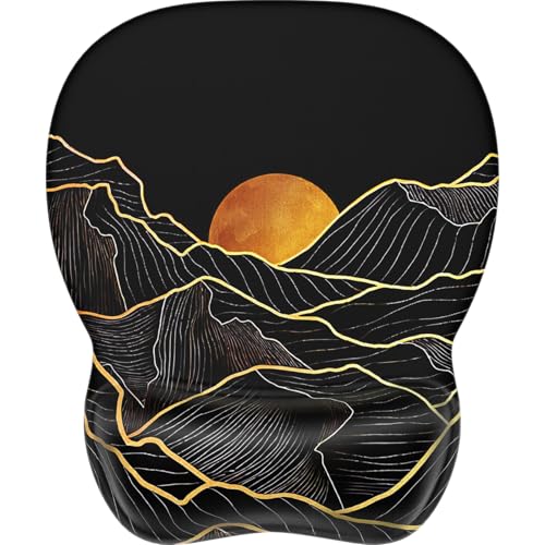 MROCO Ergonomic Mouse Pad with Gel Wrist Rest, 9.4 x 8.1 in, Golden Rise | Ergonomic Shape Design, Multiple Pattern Options, Gel Wrist Comfort, Smooth Lycra Surface, Non-Slip PU Base - color: Golden Rise
