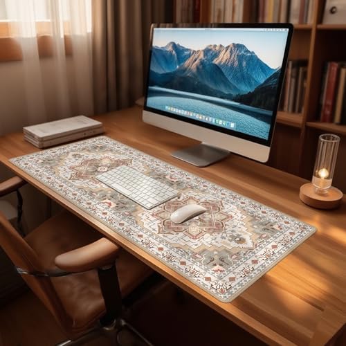 Baziabbo Cute Desk Mat,XXL Extended Large Mouse Pad,Gaming Mousepad with Stitched Edge,Non-Slip Rubber Base Keyboard Desk Pad for Home Office Study Game (Khaki) - color: Khaki