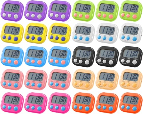 Weewooday 30 Pcs Large Classroom Timers, Magnetic Digital Kitchen Timer Bulk, Loud Alarm Electronic Countdown Stopwatch Multifunction for Classroom Office Cooking Baking Teacher Lab Gym (10 Colors) - color: 10 Colors