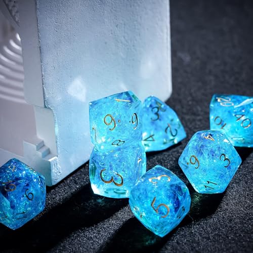 7PCS DND Dice Set,Transparent Sharp Edge Dice Set D&D RPG Polyhedral Die,for Dungeons and Dragons TTRPG Games Roleplaying Games,with Gift Box(Galaxy Blue) - color: Galaxy Blue