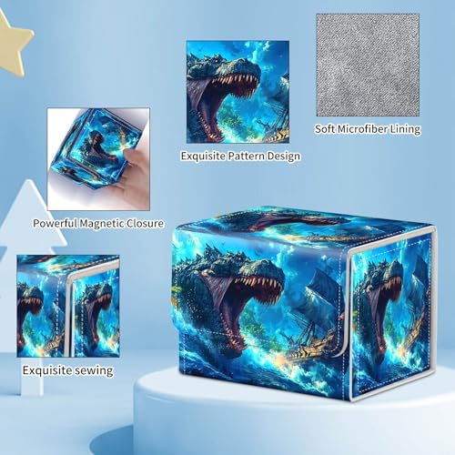 for MTG Commander Deck Box,Card Deck Box for Trading Yugioh MTG,Fits 100 Double Sleeved Cards,PU Leather Strong Magnet Case for Magic Commander TCG CCG,Dinosaur Ship Ocean - color: Dinosaur Ship Ocean