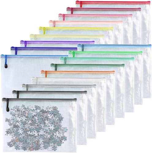 Oaimyy-4 * 6 inchs-18 Pcs-Plastic Mesh Zipper Pouch Document Folders Bag Zip File Bags for Office Supplies,Home,Travel Storages,Puzzle Board Games Storage-Multicolor - color: Multicolor, size: 4"x 6"