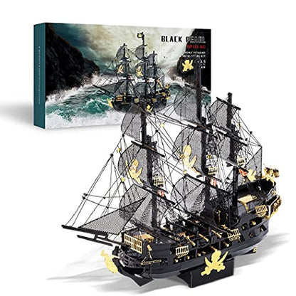 Piececool 3D Puzzles for Adults, Black Pearl Pirate Ship Metal Model Kits, 3D Watercraft Model Building Kit, DIY Craft Kits for Family Time, Great Christmas Gifts, 307Pcs - color: Black Pearl