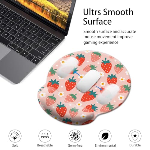 Gaming Mouse Pad Wrist Support,Ergonomic Mouse Pad with Wrist Rest,Comfortable Mousepad with Smooth Wrist Rest,Pain Relief Mouse Pads for Non-Slip Base,Computer,Laptop,Office，Home - color: Cute Strawberrys