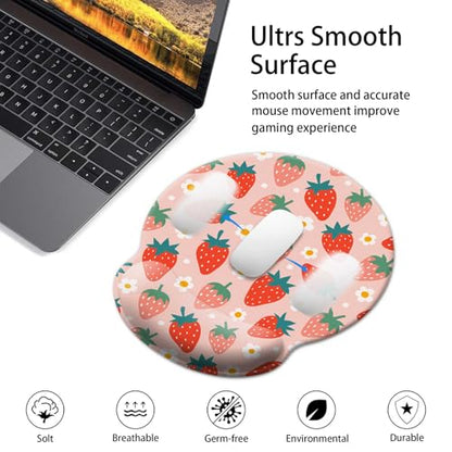 Gaming Mouse Pad Wrist Support,Ergonomic Mouse Pad with Wrist Rest,Comfortable Mousepad with Smooth Wrist Rest,Pain Relief Mouse Pads for Non-Slip Base,Computer,Laptop,Office，Home - color: Cute Strawberrys