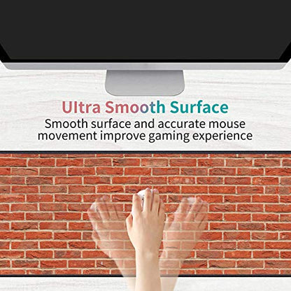 Desk Pad Mat Gaming Mouse Pads with Coasters Set, Stitched Edges Design Mouse Pad XXL Large Mouse Pad for Laptop Computers Red Brick Wall Pattern Desk Writing Mat for Office & Home 31.5"x 11.8" - color: Red Brick Wall Pattern
