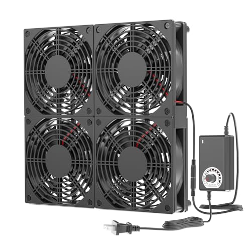 Router TV Box Mac mini DVR Xbox Receiver Cabinet Variable Cooling Fan, 12V 4X 120mm Computer Fan with Speed Controller Dual Ball Bearing - size: 9.5x9.5in cooling pad