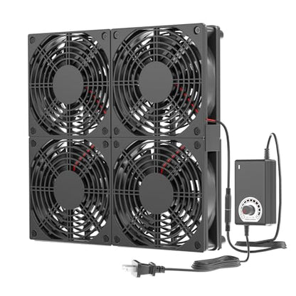Router TV Box Mac mini DVR Xbox Receiver Cabinet Variable Cooling Fan, 12V 4X 120mm Computer Fan with Speed Controller Dual Ball Bearing - size: 9.5x9.5in cooling pad