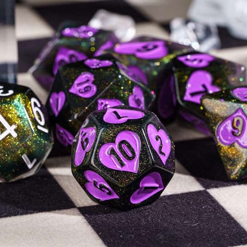 7 Piece DND Dice Set, Heart Polyhedral Dice Set for D&D Role Playing Game and Other Tabletop Games - color: Heart/Black