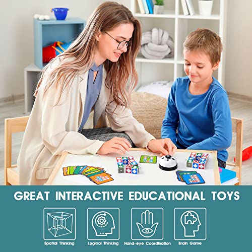 Funtactics Wooden Block Matching Puzzle Game with Victory Bell Pattern Recognition Board Game for Kids Ages 3+ & Adults | 5 Players 5 Difficulty Levels | Family Game Night | Birthday