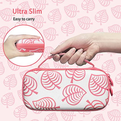 TIKOdirect Carrying Case for Nintendo Switch lite, Shockproof Portable Travel Bag with Glitter Galaxy cover, Screen Protectors and Cute Leaf Thumb Grips Caps, Animal Crossing Pink - color: Animal Crossing Pink