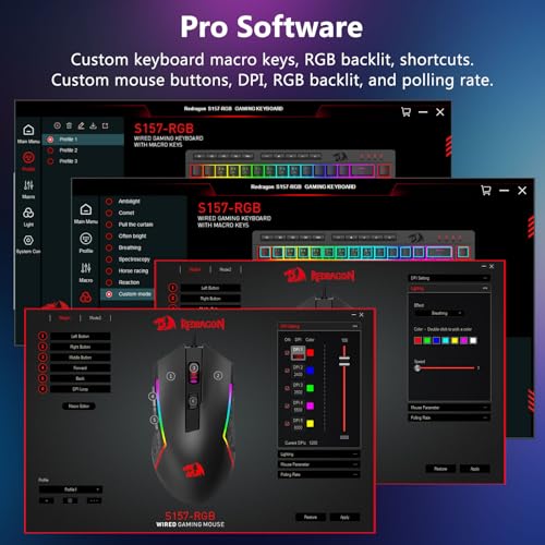 Redragon 60% Wired Gaming Keyboard and Mouse Combo, RGB Backlit, Black | Mini Macro Membrane Keyboard with Anti-Ghosting & Multimedia Keys + 8000 DPI Programmable Optical Mice for PC Laptop