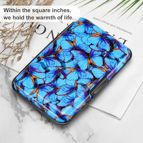 ELFISH RFID Blocking Credit Card Protector Aluminum ID Case Hard Shell Business Card Holders Metal Wallet for Men or Women (Blue Butterfly) - color: Blue Butterfly