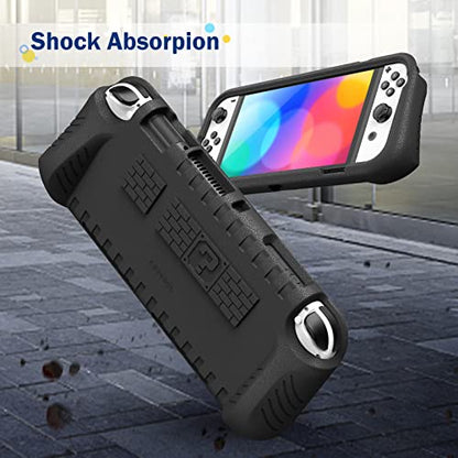 FINTIE Kid-Friendly Ultraligh Case for Nintendo Switch OLED Model (2021) | Game Card Slots, Ergonomic Grip Design, Lightweight EVA Foam, Anti-Scratch Protective Grip Case Cover, Black - color: Black