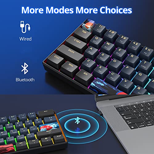 surmen GT61 60% Mechanical Gaming Keyboard 60 Percent RGB Hot-Swappable Wireless Compact Mini Keyboards Bluetooth 5.0 Keyboard Programmable/N-Key Rollover (Yellow, Blue Samurai 61) - color: Blue samurai 61-Yellow Switch