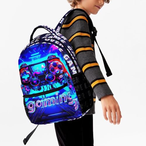 Gaming Print Backpack, 17 in Laptop Bookbag for Teens | All-over print design | 900D PU nylon | Tear & abrasion resistant | Premium feel | Vibrant | Built for heavy daily use - color: Color 1