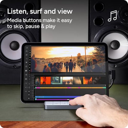 ZAGG 6-Port Media Hub – for iPad, Chromebook, Android & More – HDMI 4K 60Hz, USB-C PD 100W, USB-A 3.2 10Gbps, SD & MicroSD Card Readers, Audio Jack – Compact & Durable w/Media Buttons - style: 6-Port Media Hub