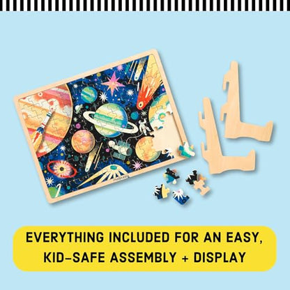 Mudpuppy Space Mission 100 Piece Wooden Puzzle for Kids, Ages 5+ | Outerspace Theme, Bright and Bold Illustrations, Sturdy Pieces, Display Stand Included, Room Décor - style: Space Mission