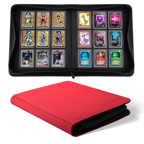 WITHYU Top Loader Binder 9 Pocket, Holds 288 Toploaders for 3" x 4" Trading Cards, Premium PU Leather Ringless Album with Zipper Closure, Gift for Card Collectors, Burgundy - color: Burgundy, size: 9 Pocket